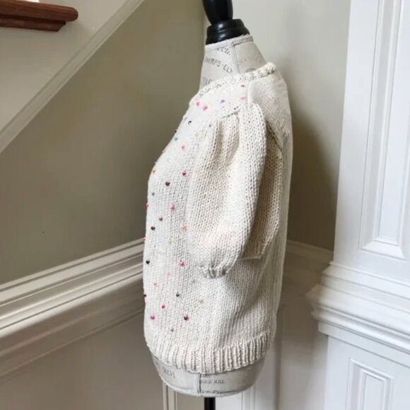 NWT Vero Alfie Sidra Sweater Womens Medium Cream Beaded Crew Neck Anthropologie - Picture 8 of 11